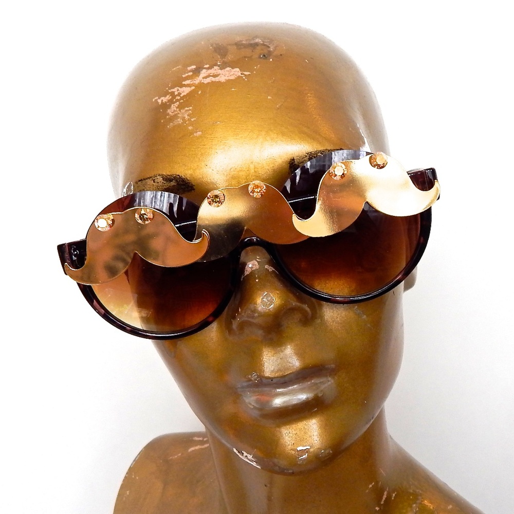 Mustache Rides Gold Mustache Peekaboo Glasses